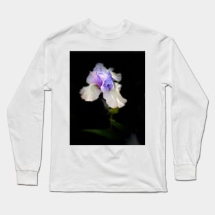 Ruffled Purple and White Iris On Black flower photograph Long Sleeve T-Shirt